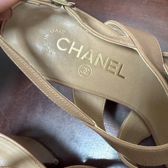 Chanel Interlocking CC Logo Leather Slingback Sandals Women's Size 38.5 - Picture 10 of 11